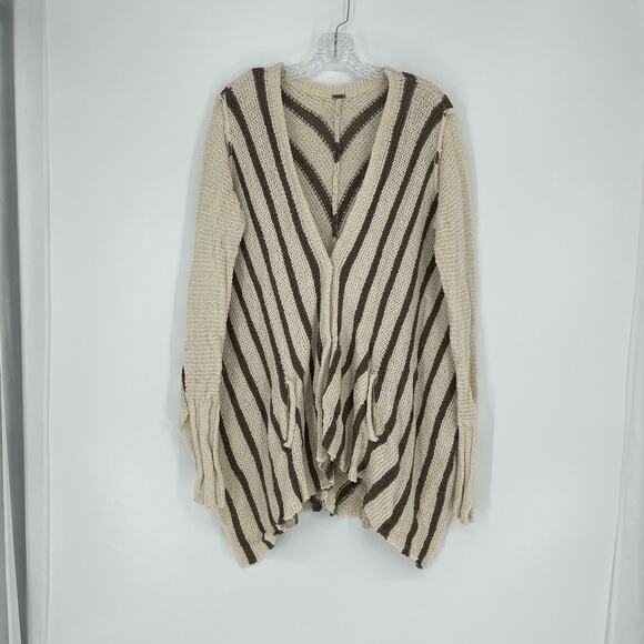 Free People Stripe Open Knit Brown Cardigan Size Medium - Picture 2 of 7